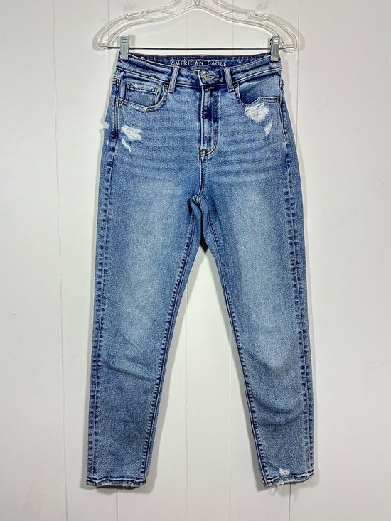 American Eagle Outfitters Denim - American Eagle Sz 2 Reg Distressed Stretch Mom Jeans Light Blue Denim Stretch